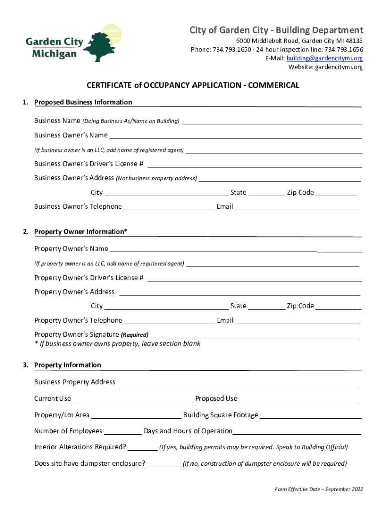 Fillable Online Garden City Certificate Of Occupancy Fax Email Print pdfFiller