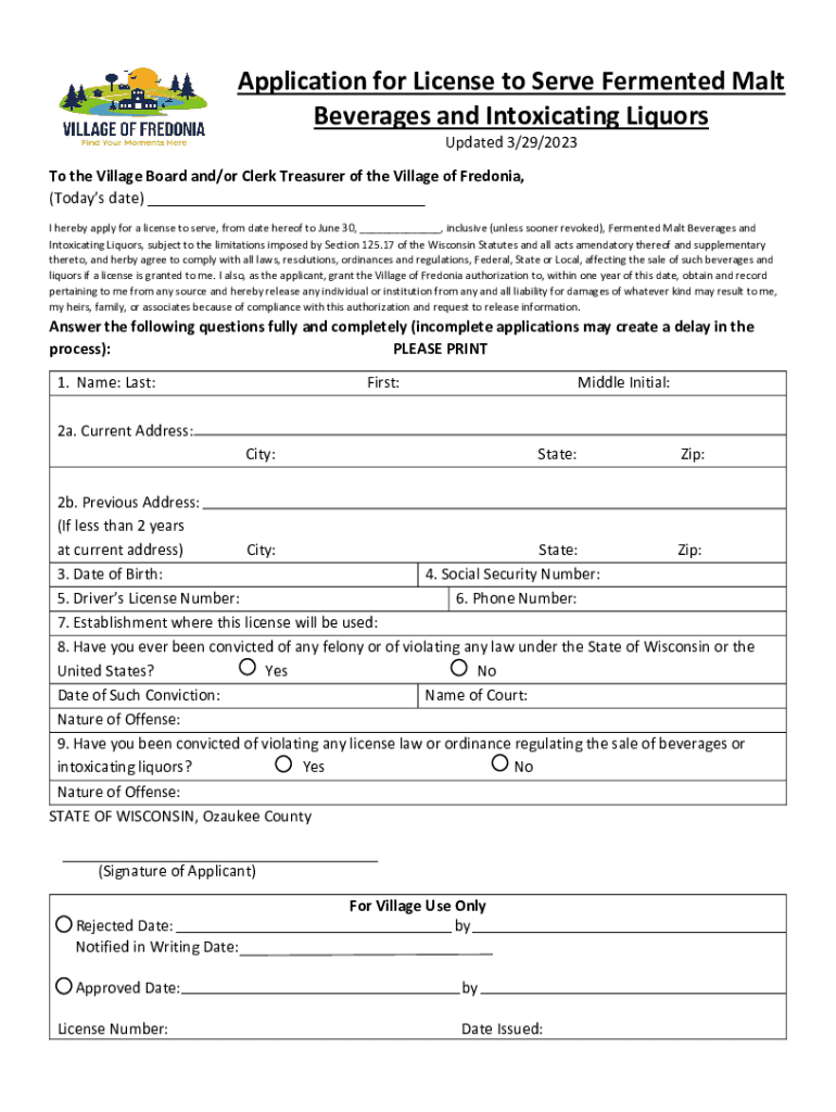 Fillable Online Application for License to Serve Fermented Malt Fax Email Print pdfFiller