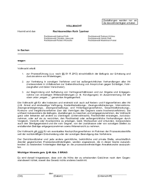 VOLLMACHT Hiermit wird den Rechtsanwlten Roth partner R
