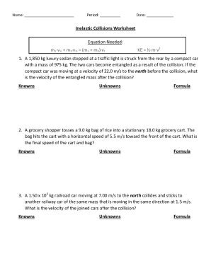 Fillable Online Inelastic Collisions Worksheet Fax Email Print pdfFiller Fillable Online Inelastic Collisions Worksheet Fax Email Print pdfFiller