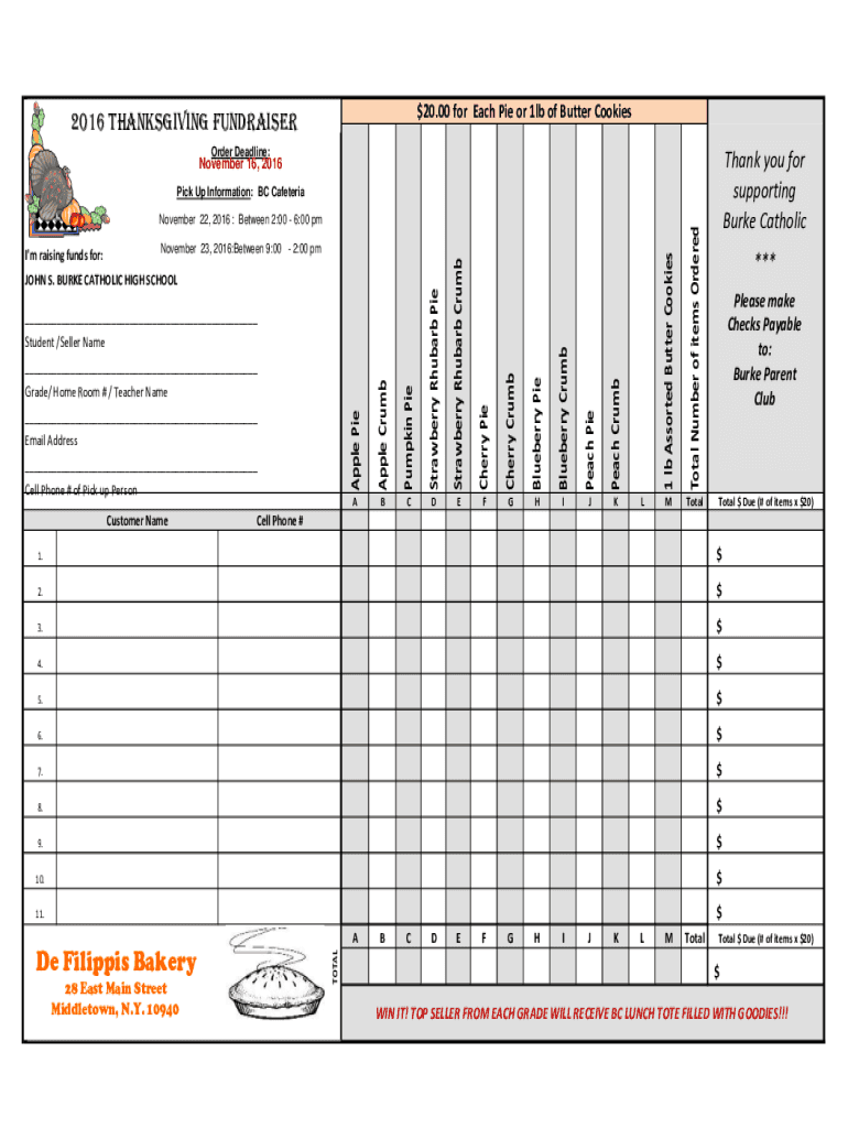 Fillable Online Thanksgiving Pie fundraiser Nutmeg Spay/Neuter Clinic