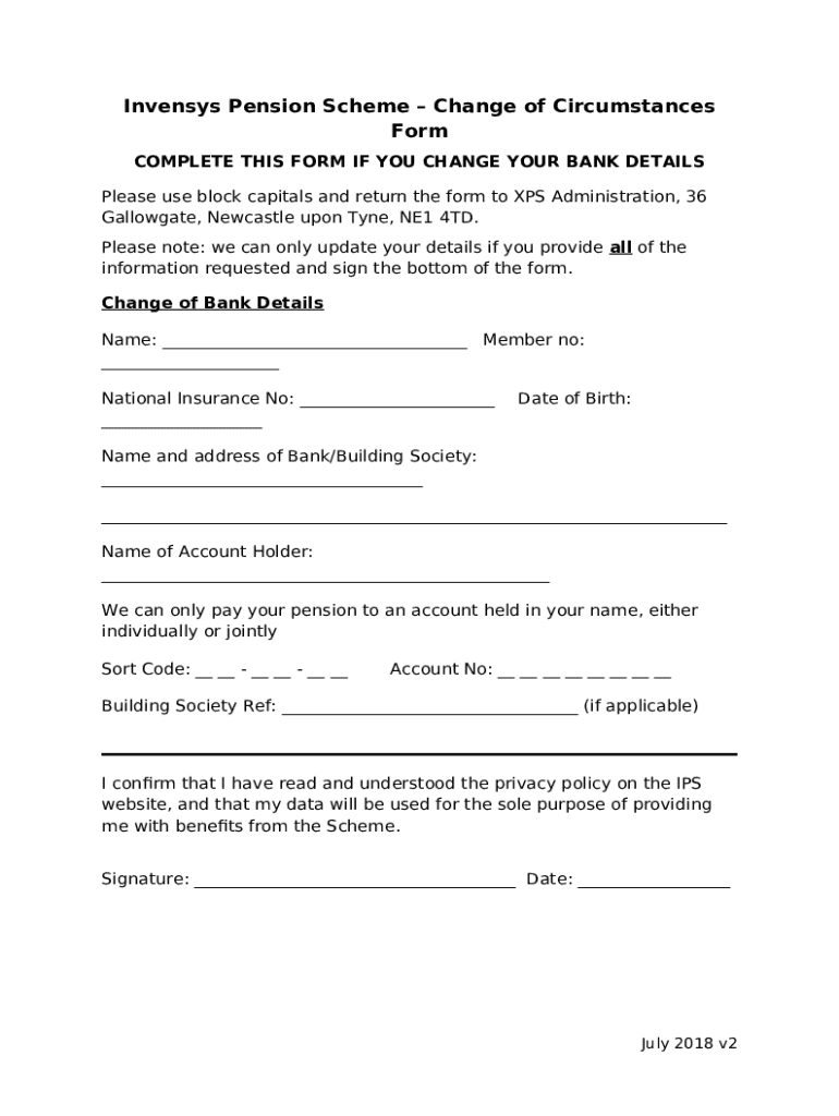 Invensys pension scheme change of circumstances doc template pdffiller