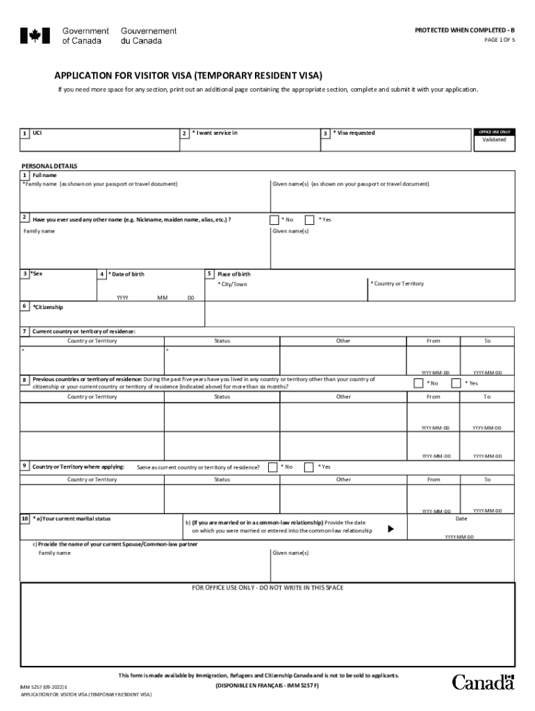 2022 Form Canada IMM 5257 E Fill Online Printable Fillable Blank 