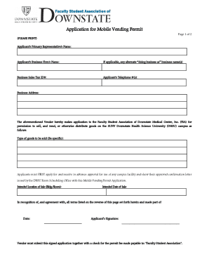Vendor Permit Application form