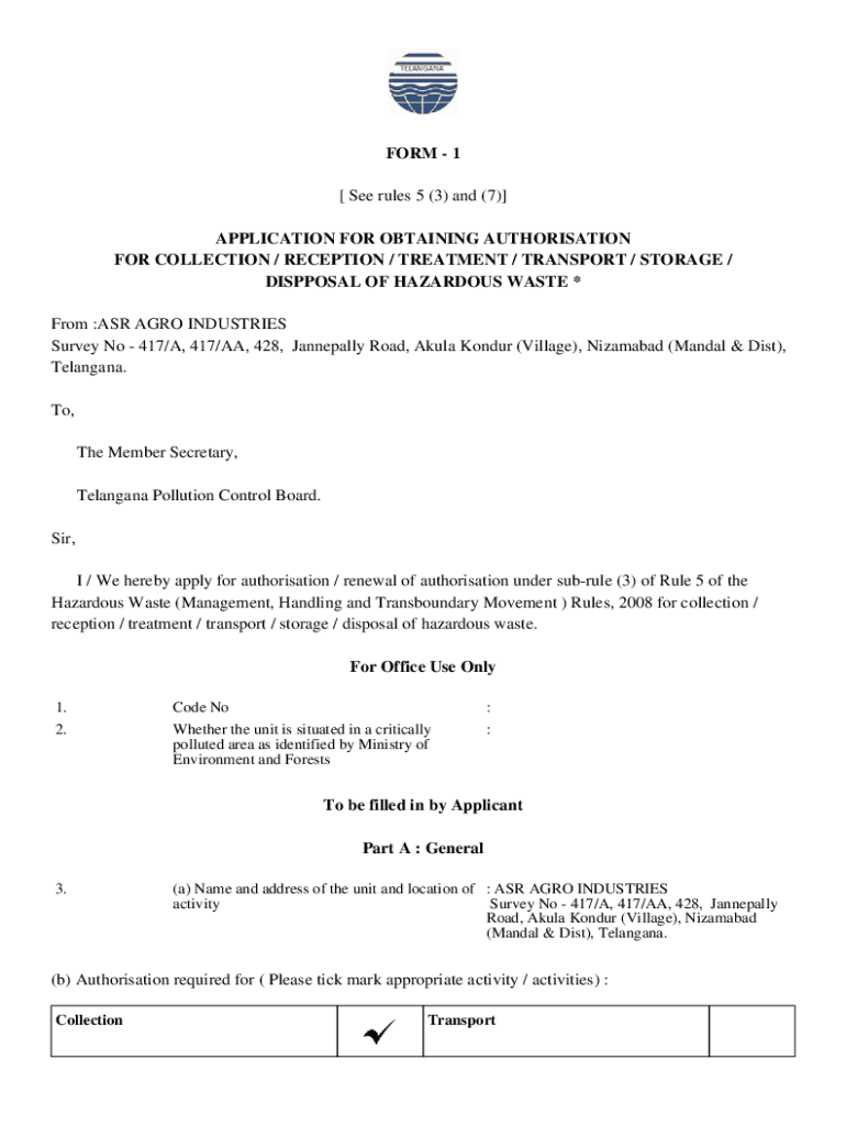 Fillable Online FORM 1 See rules 5 (3) and (7) APPLICATION FOR