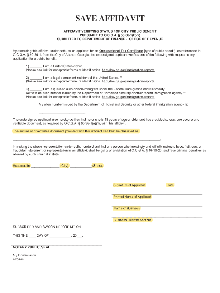 Fillable Online Save Affidavit form ai - Atlanta Fax Email Print Preview on Page 1