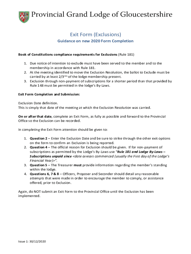 Fillable Online Exit Form Guidance (Exclusions).docx Fax Email Print