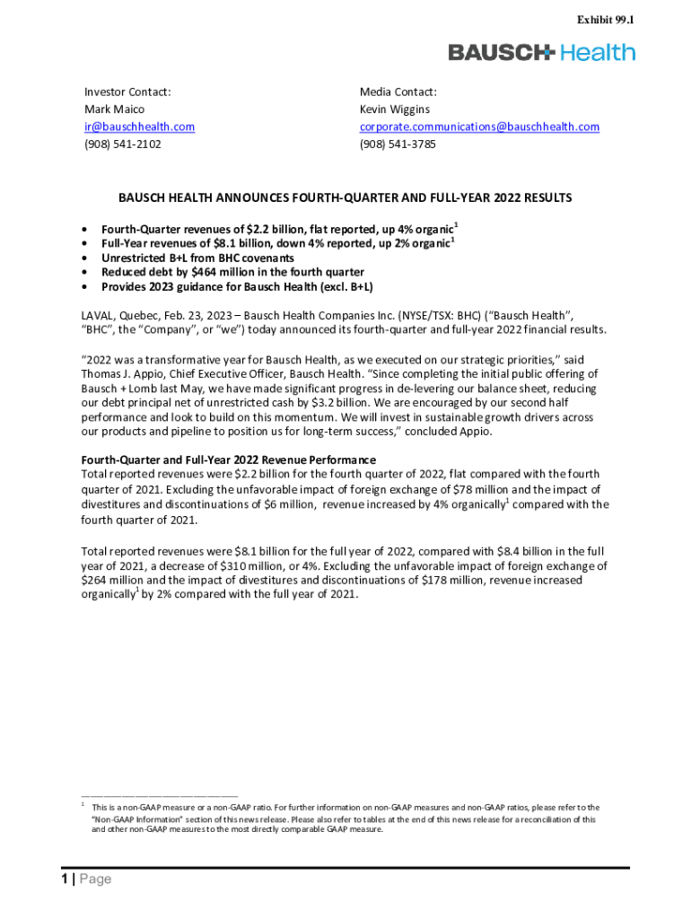 Fillable Online Events and Presentations Investor Relations Bausch Health Fax Email Print