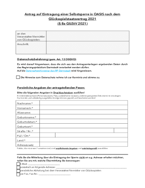 Antrag auf Eintragung einer Selbstsperre in OASIS nach ...