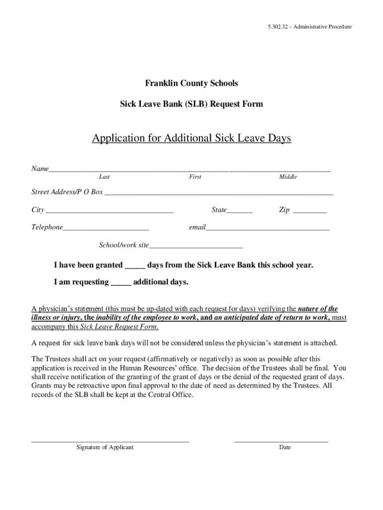 Fillable Online Request for Sick Leave Transfer District Downloads