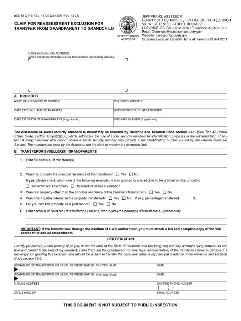 Fillable Online Form BOE502D, ASSR Los Angeles County Assessor Fax