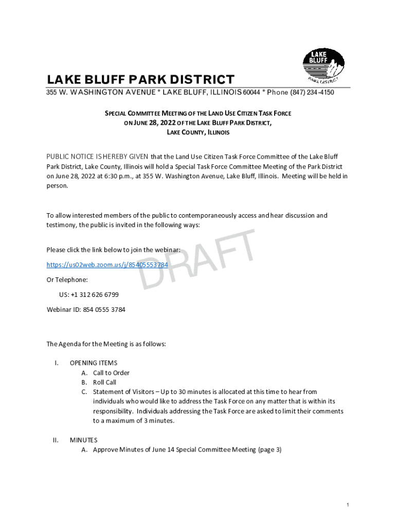 Fillable Online Lake Bluff Park District Park Land Use Fax Email Print