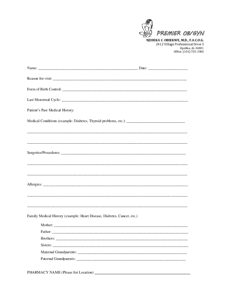 Fillable Online PREMIER OB/GYN Fax Email Print - pdfFiller
