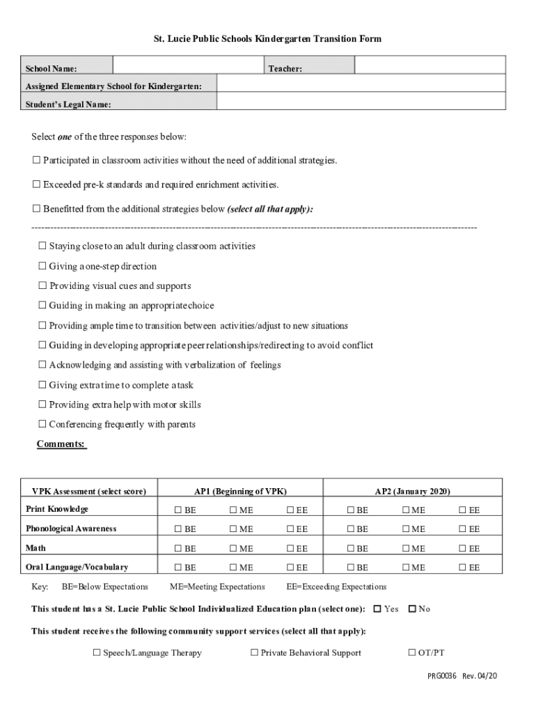 Fillable Online Kindergarten Transition Form Fax Email Print - pdfFiller
