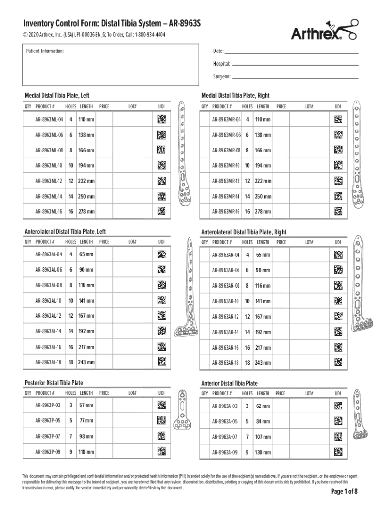 Fillable Online Inventory Control Form Distal Tibia System Fax Email