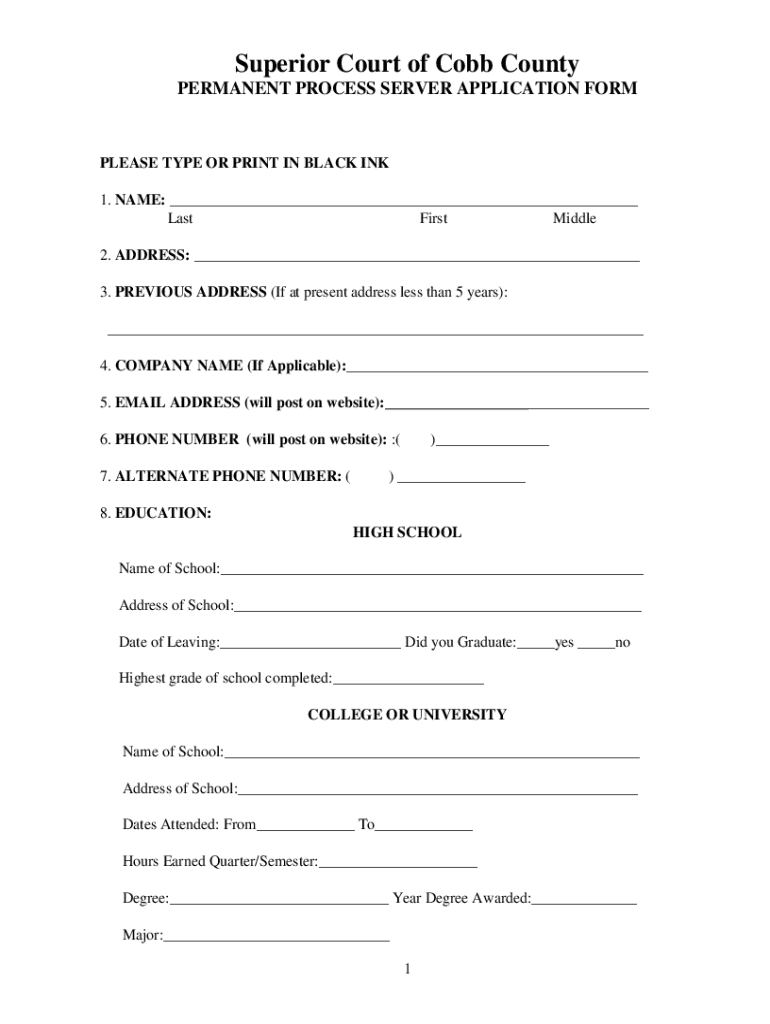 Fillable Online PERMANENT PROCESS SERVER APPLICATION FORM Fax Email ...