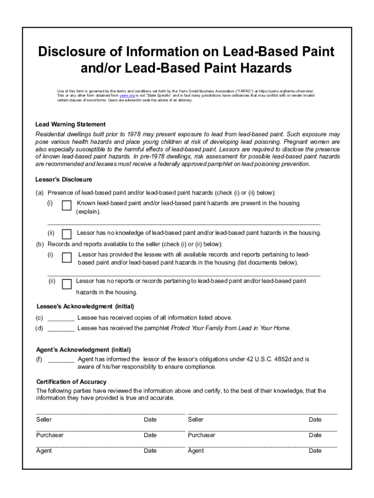 Fillable Online Disclosure of Information on LeadBased Paint and/or