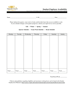 Student Employee Availability Form