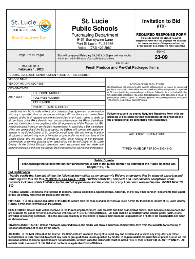 Fillable Online St. Lucie Public Schools Invitation to Bid Fax Email Print pdfFiller
