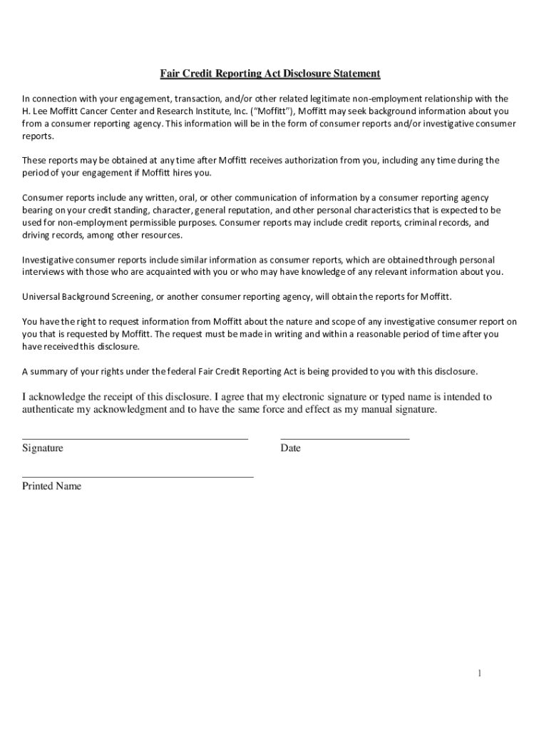Fair Credit Reporting Act Disclosure Statement