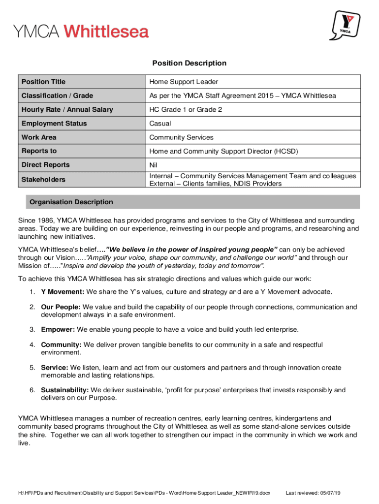 Fillable Online SAMPLE YMCA JOB DESCRIPTION Fax Email Print pdfFiller