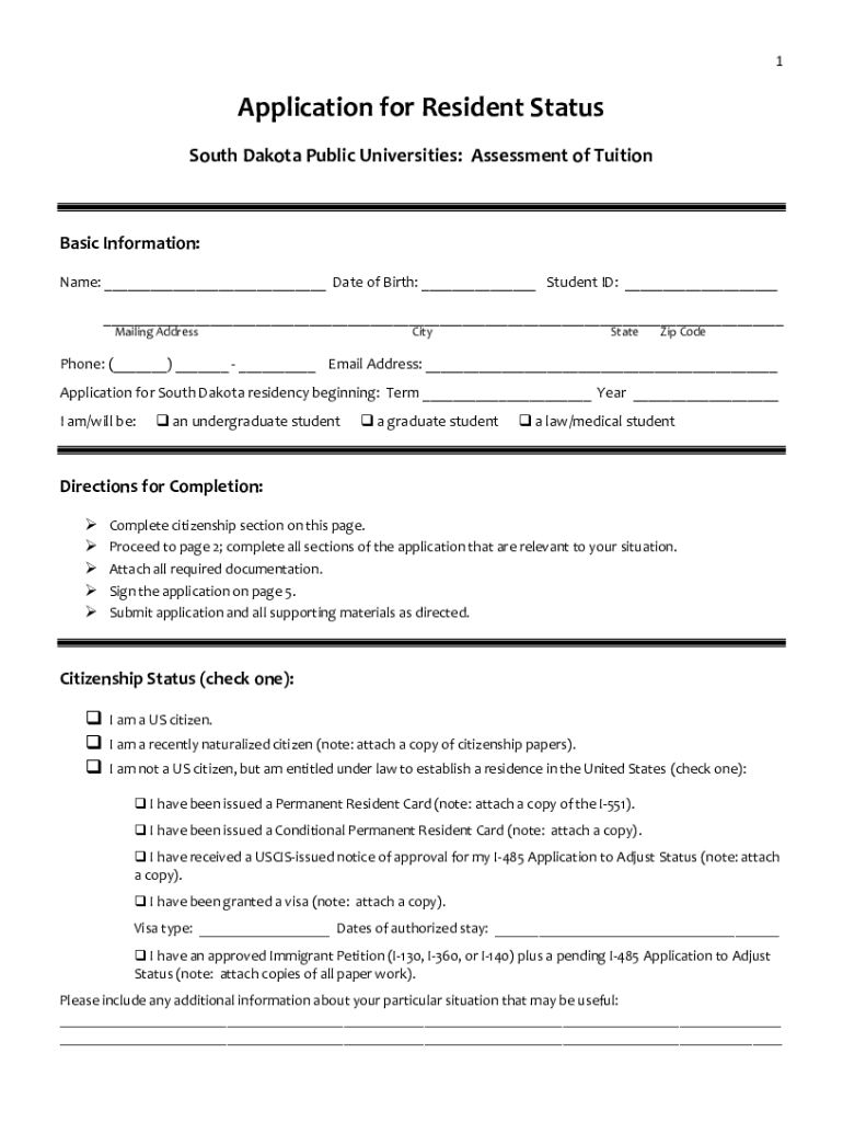 Fillable Online State of South Dakota Residency Affidavit Fax Email