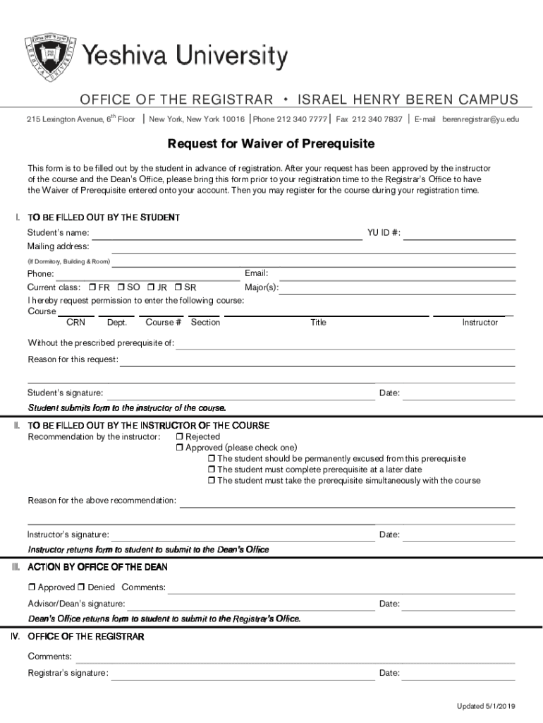 Fillable Online Request for Waiver of Prerequisite Fax Email Print ...