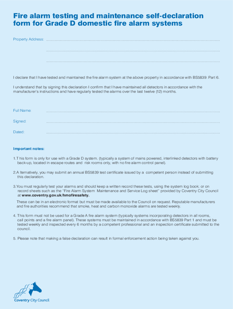 Fillable Online Fire alarm testing and maintenance self-declaration ...