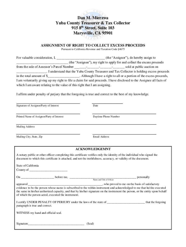 Fillable Online Dan M. Mierzwa Yuba County Treasurer & Tax Collector
