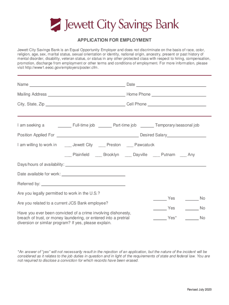 Fillable Online Jewett City Savings Bank is an Equal Opportunity