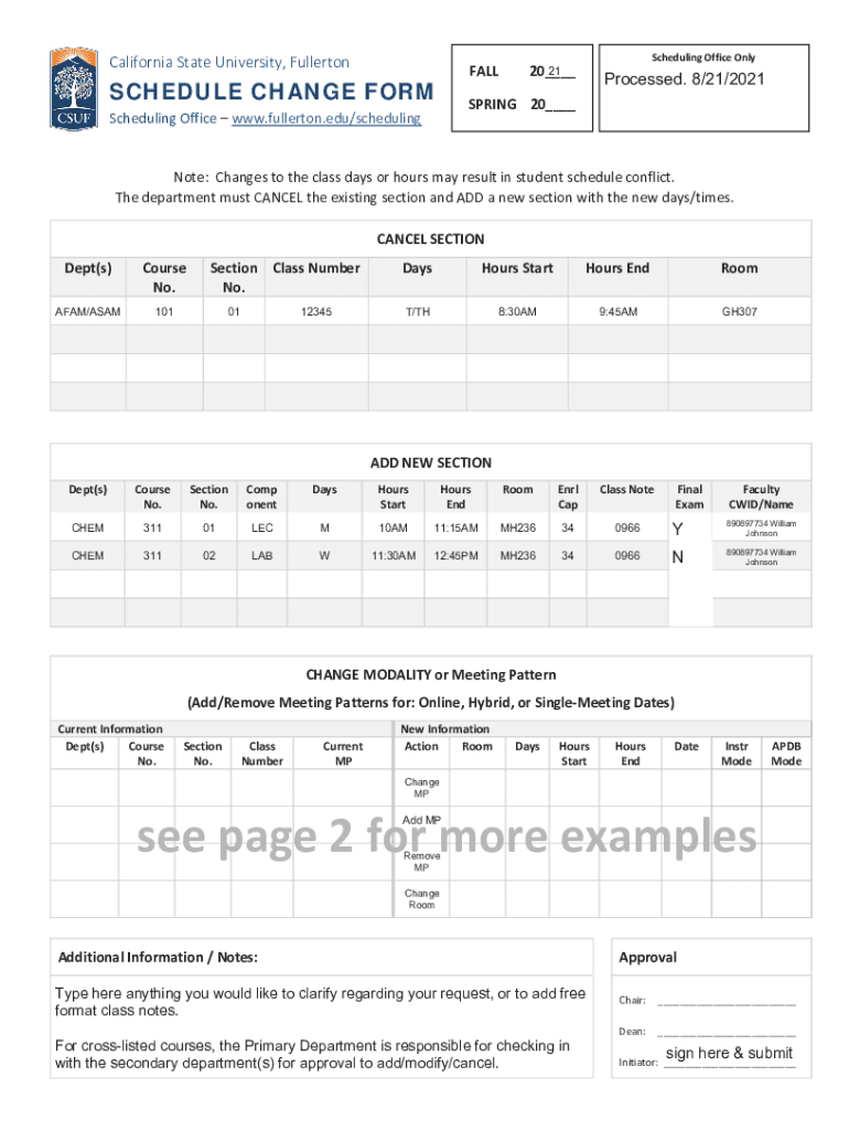 Fillable Online Sample Schedule Change Form Fax Email Print PdfFiller