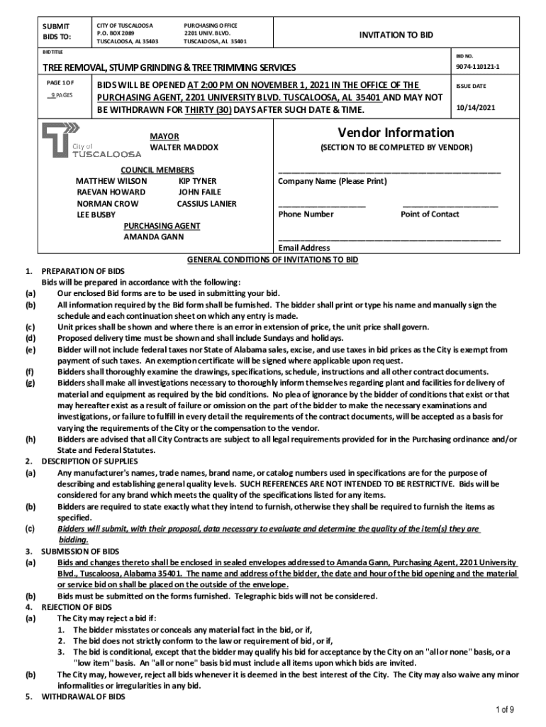 Fillable Online City of Tuscaloosa Water and Sewer Main Relocation