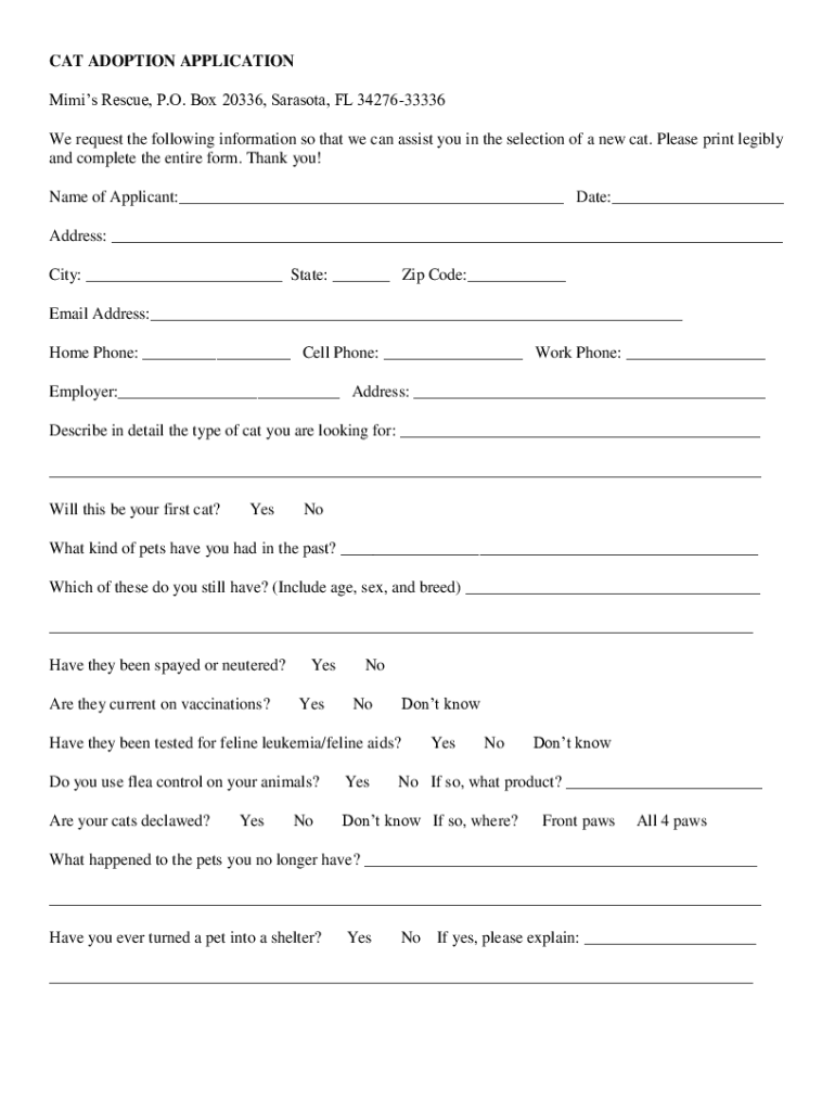 Fillable Online Cat Application Form Fax Email Print pdfFiller
