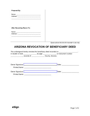Arizona Revocation of Beneficiary Deed Form