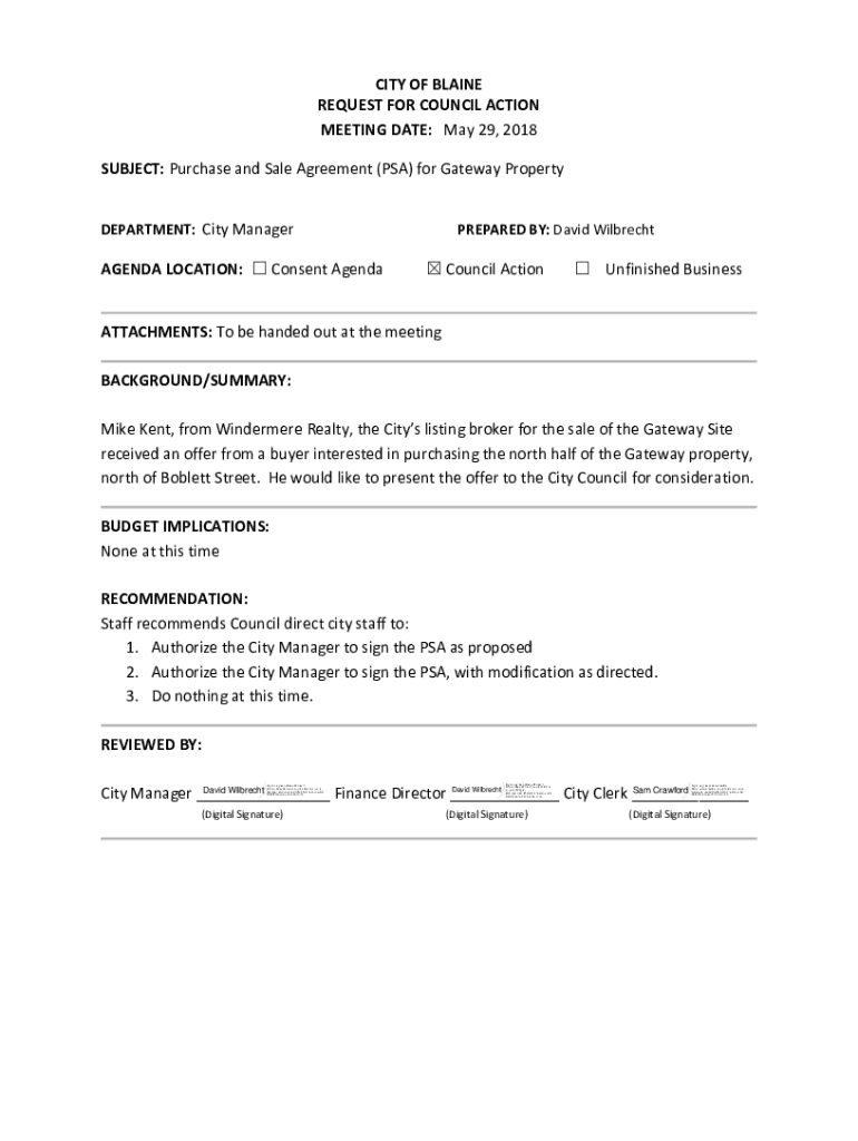 Fillable Online ci blaine wa Purchase and Sale Agreement between City of Blaine, WA Fax Email