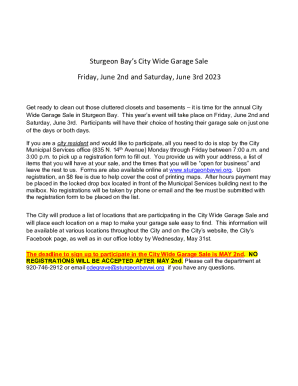 Fillable Online Sturgeon Bay's City Wide Garage Sale Friday, June 2nd