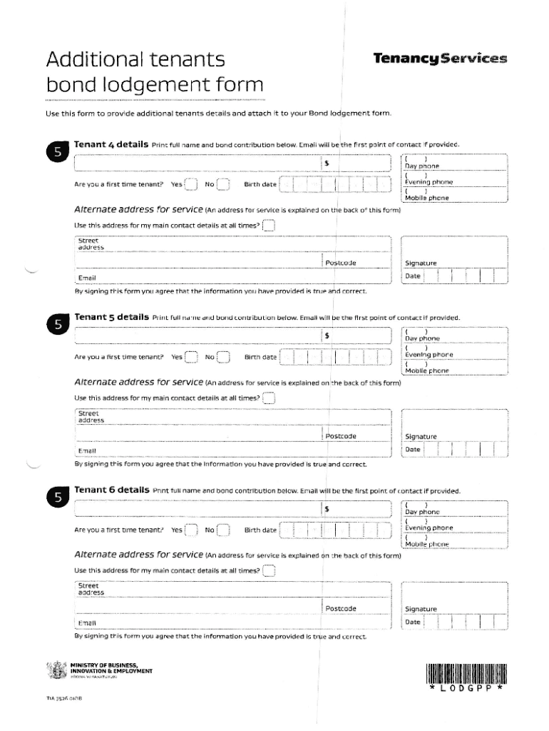 Fillable Online Additional tenants bond lodgement form Fax Email