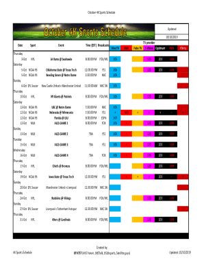 Fillable Online October 4K Sports Schedule DirecTV Dish Fubo TV T ...