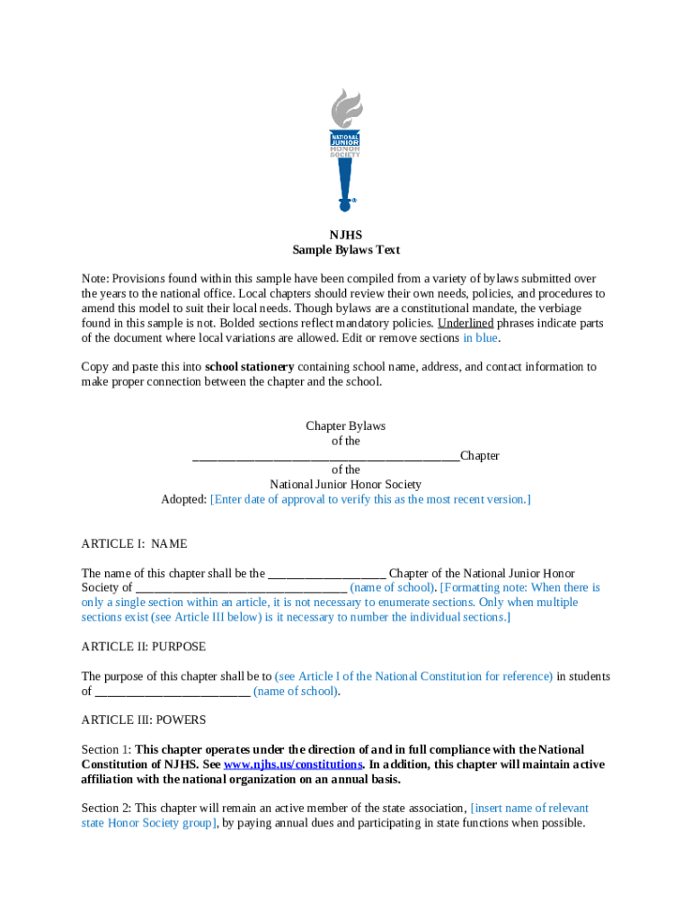 NATIONAL HONOR SOCIETY CHAPTER BYLAWS visual data 8