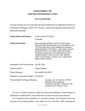 advertisement for - construction manager at risk