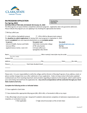 Fillable Online RN PROGRAM APPLICATION For Spring 2021 Fax Email Print ...