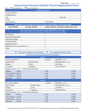 Fillable Online New Parishioner Registration Form Sacred Heart Roman ...
