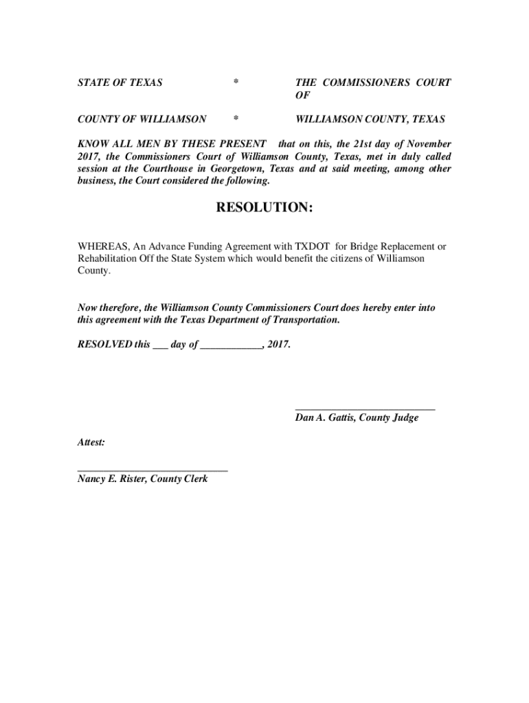 Fillable Online TxDOT Resolution for AFA for Bridge Replacement or ...