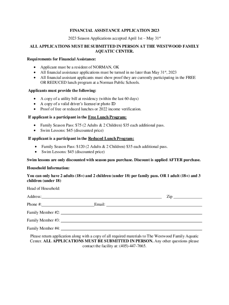 Fillable Online Westwood Family Aquatic CenterCity of Norman, OK Fax