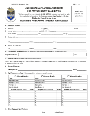 UNDERGRADUATE APPLICATION FORM FOR MATURE ...