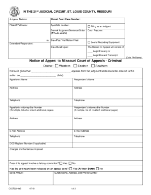 Notice of Appeal to Missouri Court of Appeals - Criminal - St. Louis ...