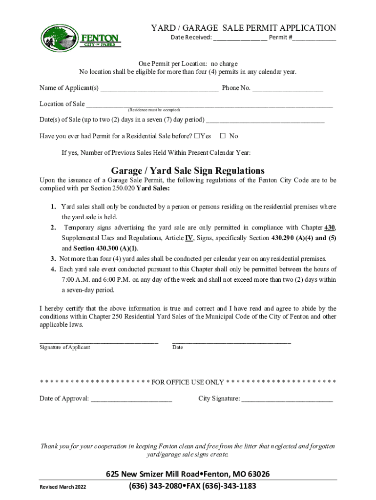 Fillable Online Yard & Garage Sale Application and Permit Fax Email