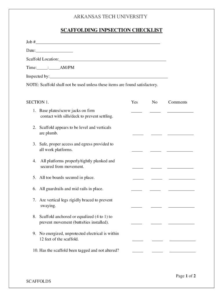 Free Scaffold Inspection ChecklistsPDF Preview on Page 1