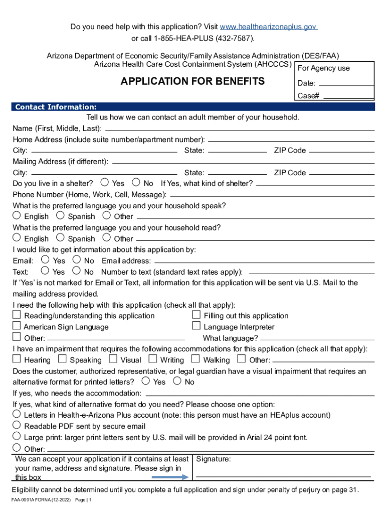 FAA-0001A - Application for Benefits Preview on Page 1