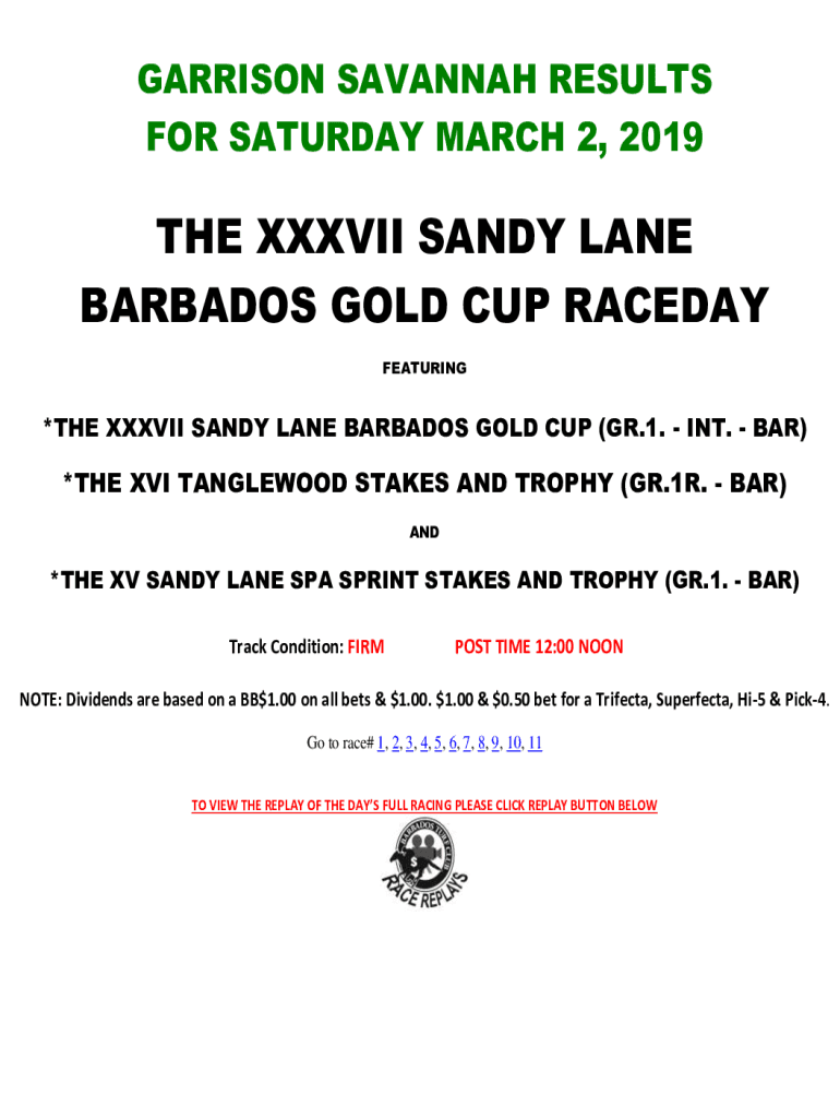 Fillable Online It's a Gamble wins Barbados Gold Cup Fax Email Print